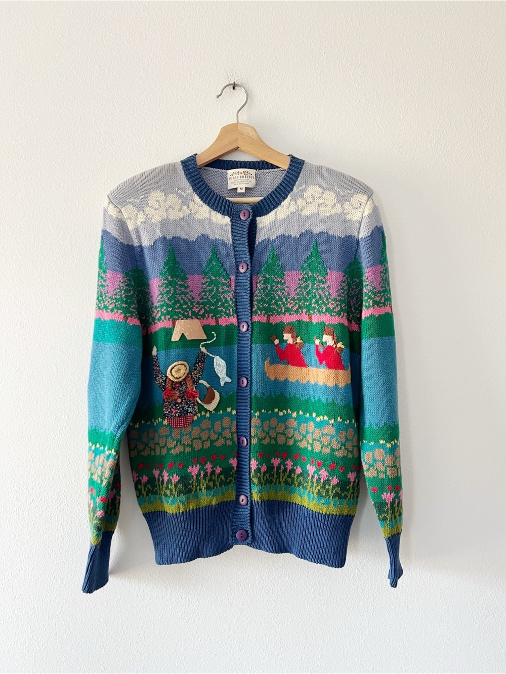 VINTAGE | Susan Bristol Novelty Embroidered Camping Themed Sweater | M